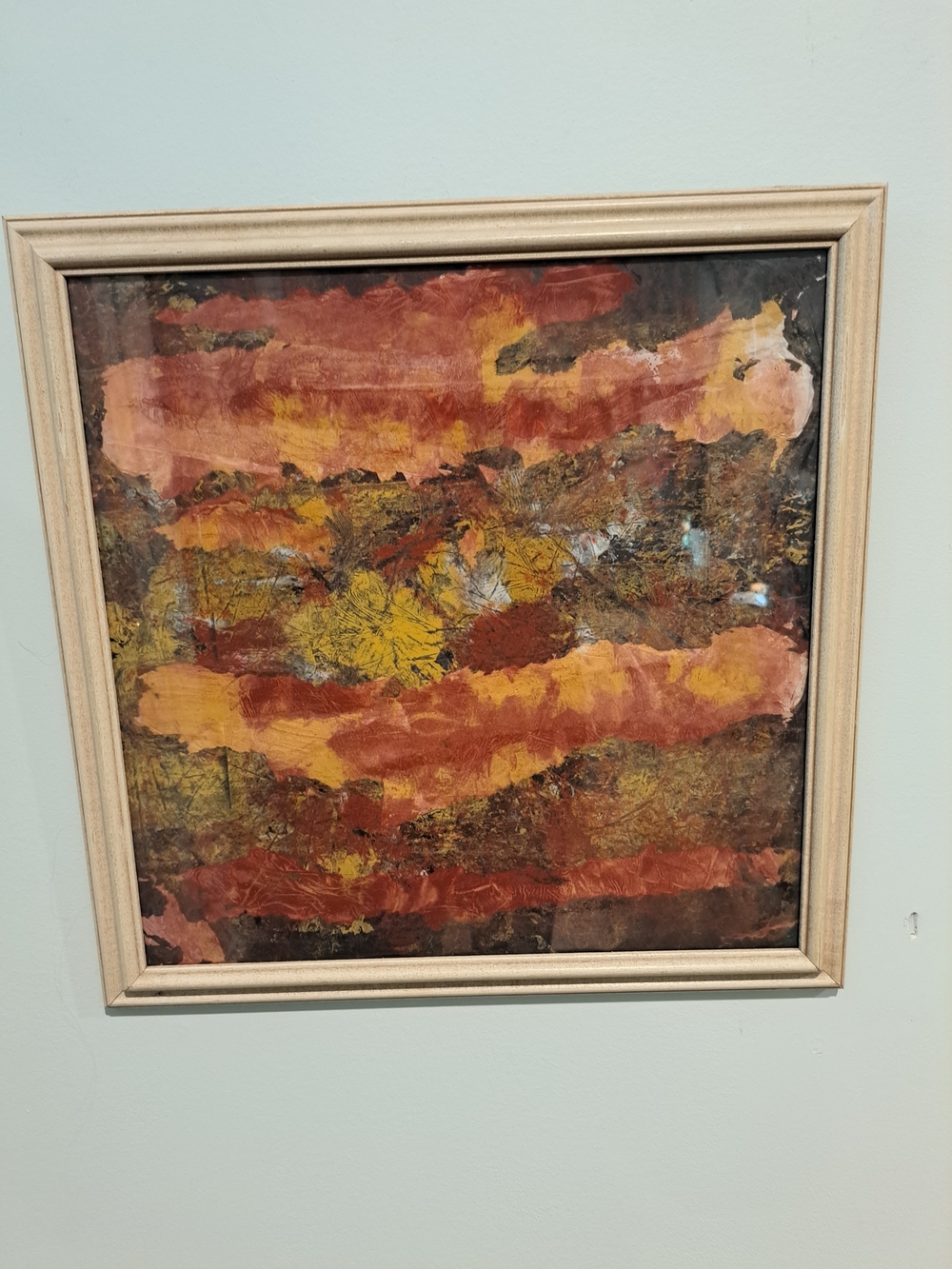 16x16 Abstract Layered Landscape Wall Art in Red, Yellow, Brown - Unbranded